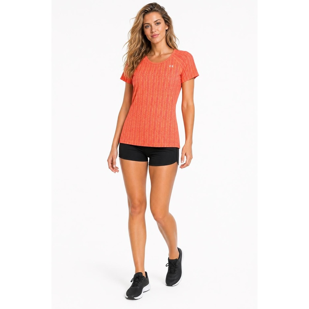 Under Armour Shirt Women's M Orange Pink Geometric Athletic Running Workout